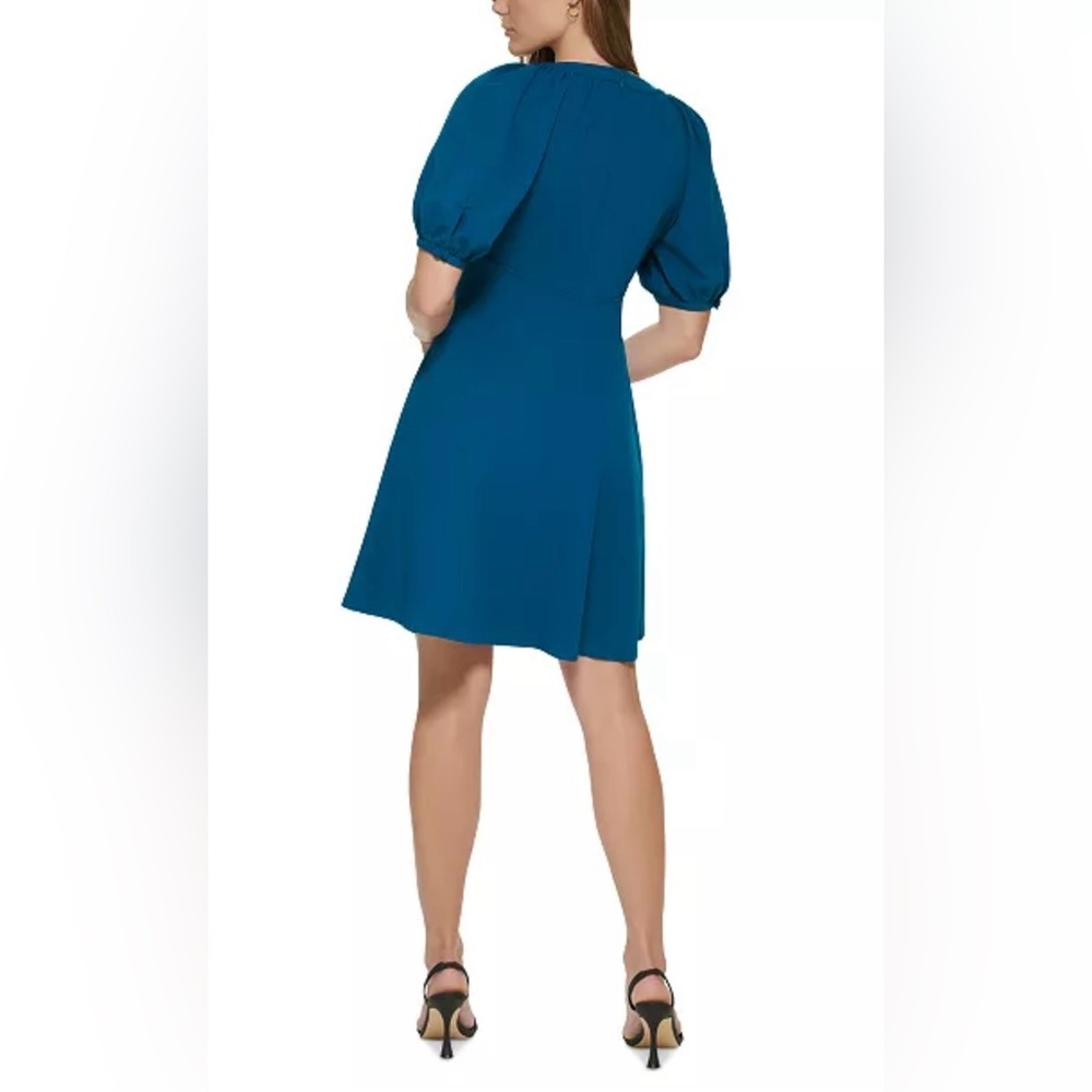 Calvin Klein Women's 6P Teal Blue Split Neck A-Line Mini Dress - Picture 8 of 16